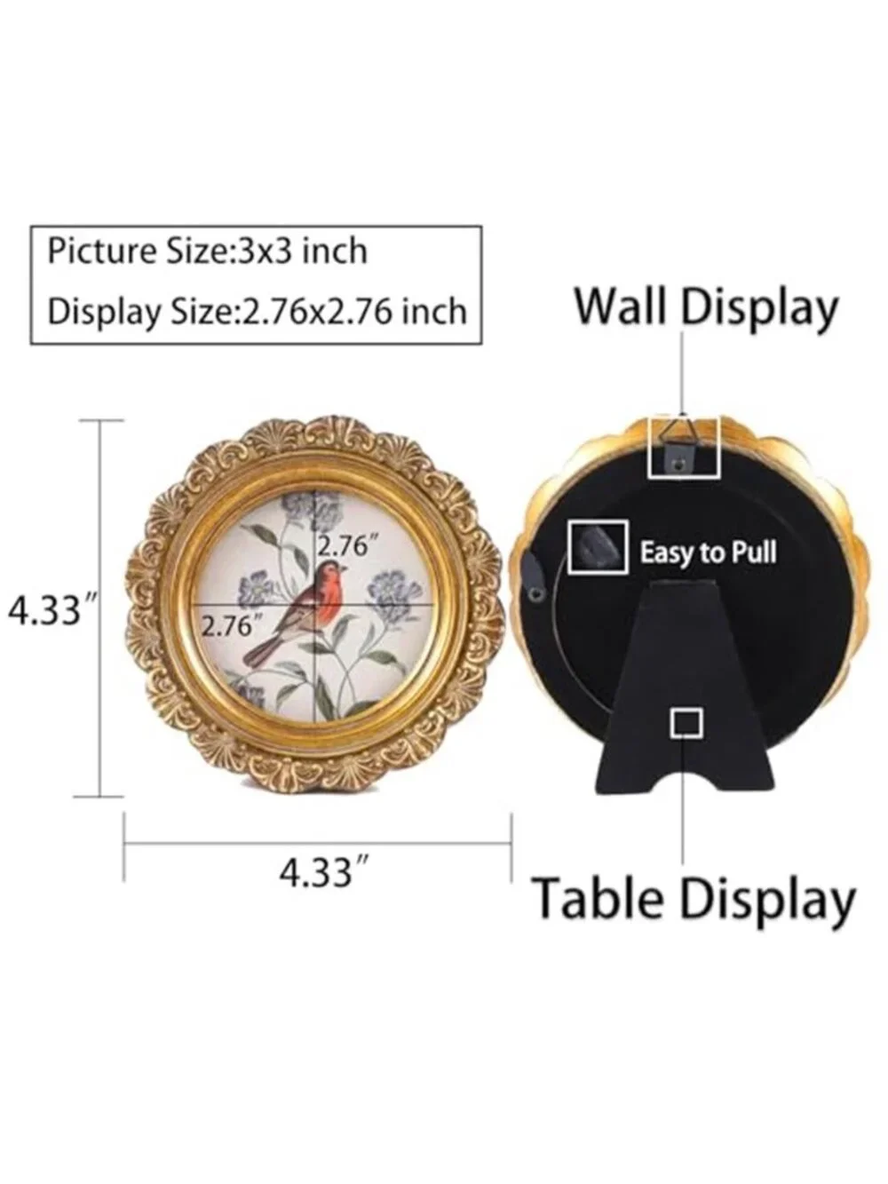 Vintage Picture Frames 3x3 Round Bronze Antique Picture Frames with Glass Front